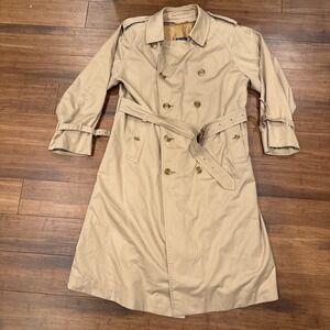 Burberrys Wool Flannel Lined Trenchcoat Mens 42L Beige Button Up Overcoat Jacket